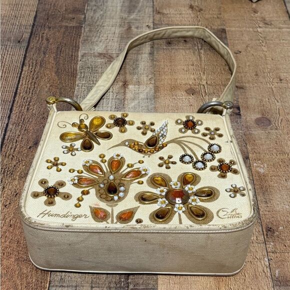 Enid Collins Humdinger Hummingbird Flowers Jeweled Canvas Bag Purse *flaws* - Picture 12 of 13